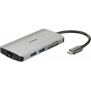 D-Link DUB-M810 8-in-1 USB-C Hub (docking station, ondersteunt Windows, Mac OS X, Linux HDMI/Kaartlezer/RJ45/USB 3.0/USB C), 8-in-1 (HDMI/Kaartlezer/RJ45/USB 3.0/USB C), Zilver