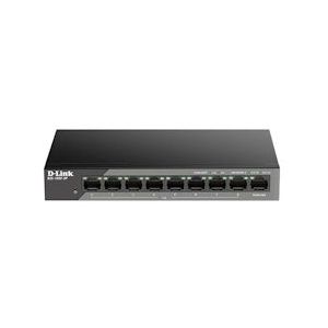 D-Link DSS-100E-9P 9-Port Fast Ethernet PoE Unmanaged Surveillance Switch, ondersteunt tot 250 meter long range PoE, 8 x PoE poorten, 92 W PoE budget, Gigabit uplink, 6kV surge protection, fanless