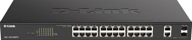 D-Link DGS-1100-26MPV2/E netwerk-switch Managed L2 Gigabit Ethernet (10/100/1000) Power over Ethernet (PoE) Zwart