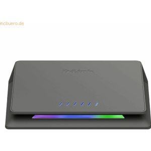 D-Link DMS-106XT 6-poorts multi-gigabit onbeheerde switch, 2,5 Gigabit Ethernet-switch met 5 poorten, 10 Gigabit uplink, RGB-verlichting, aluminium behuizing, zonder ventilator, turbomodus, IGMP-snooping, QoS op poortbasis