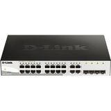 D-Link DGS-1210-16/E 16-Port Smart Managed Gigabit Switch (16x 10/100/1000Mbit/s, 4x Glasfaser SFP/Combo Slots, lüfterlos & energiesparend) - Nur EU-Netzkabel, Schwarz/Grau
