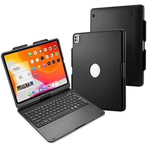 UIQELYS 2018/2020 iPad Pro 12.9" Backlit Toetsenbord Case Slim Draagbaar 360° Draaibaar Draadloos Bluetooth 5.0 Toetsenbord met ingebouwde oplaadbare batterij (zwart)