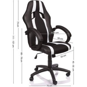 Racing bureaustoel, Zwart/Wit gestreept, draaistoel, gevoerde armleuningen, kantelmechanisme, Lift SGS gecontroleerd