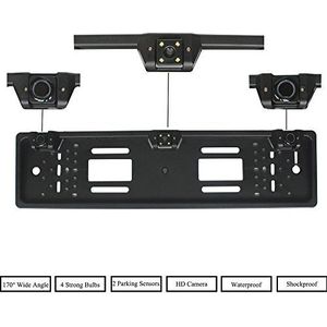 XISEDO Universele Europese Autolicentieplaat Frame Nummer Houder Frame met 170 Graden Brede Hoek Achteruitrijcamera en 2 Omkeerbare Radar Sensoren