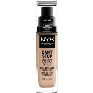 NYX Professional Makeup Foundation, Cant Stop Wont Stop foundation met volledige dekking, langhoudende, waterdichte, matte afwerking, kleur: licht ivoor