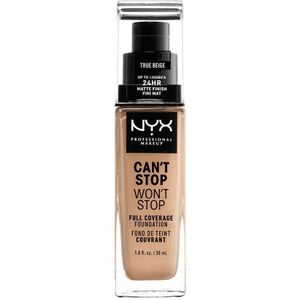 NYX Professional Makeup Can't Stop Won't Stop Full Coverage Foundation, langdurig, waterbestendig, veganistische formule, matte teint, kleur: True beige