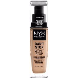 NYX Professional Makeup Vloeibare foundation, dekkend, houdt 24 uur, Can't Stop Won't Stop, waterbestendig, matte afwerking, kleur (teint): Medium olive (olijfgroen)