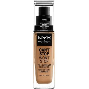 NYX Professional Makeup Vloeibare foundation, dekkend, houdt 24 uur, Can't Stop Won't Stop, waterbestendig, matte afwerking, kleur (teint): Beige-geel (Camel)
