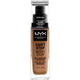 NYX Professional Makeup Can't Stop Won't Stop Full Coverage Foundation, Langdurig, Waterbestendig, Veganistische formule, Matte teint, Kleur: Golden Honey