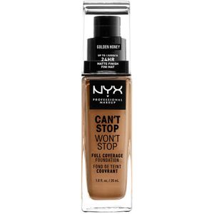 NYX Professional Makeup Can't Stop Won't Stop Full Coverage Foundation, Langdurig, Waterbestendig, Veganistische formule, Matte teint, Kleur: Golden Honey