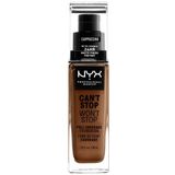 NYX Professional Makeup Can't Stop Won't Stop Full Coverage Foundation, langdurig, waterbestendig, veganistische formule, matte teint, kleur: cappuccino