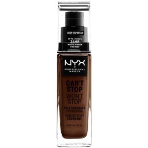 NYX Professional Makeup Vloeibare foundation, dekkend, houdt 24 uur, Can't Stop Won't Stop, waterbestendig, matte afwerking, kleur (teint): Deep Espresso