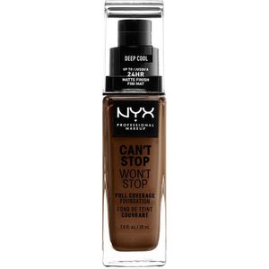 NYX Professional Makeup Vloeibare foundation, dekkend, houdt 24 uur, Can't Stop Won't Stop, waterbestendig, matte afwerking, kleur (teint): Deep Cool
