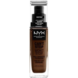 NYX Professional Makeup Vloeibare foundation, dekkend, houdt 24 uur, Can't Stop Won't Stop, waterbestendig, matte afwerking, kleur (teint): Chestnut (kastanjebruin)