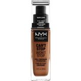 NYX Professional Make Up Professional Makeup Can't Stop Won't Stop Foundation, volledige dekking, duurzaam, waterdicht, veganistische formule, matte afwerking, kleur: warme karamel
