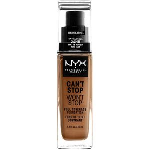 NYX Professional Makeup Can't Stop Won't Stop Full Coverage Foundation, langdurig, waterbestendig, veganistische formule, matte teint, kleur: warme caramel