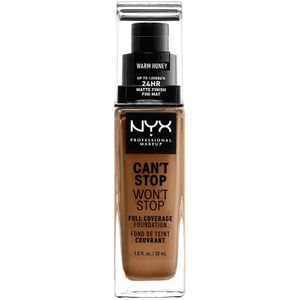 NYX Professional Makeup Can't Stop Won't Stop Full Coverage Foundation, langdurig, waterbestendig, veganistische formule, matte teint, kleur: warme honing