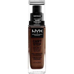 NYX Professional Makeup Vloeibare foundation, dekkend, houdt 24 uur, Can't Stop Won't Stop, waterbestendig, matte afwerking, kleur (teint): Warm walnut (bruin)