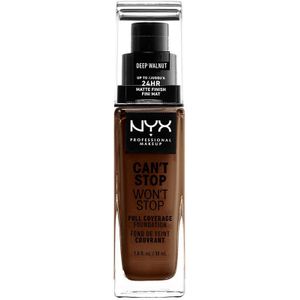 NYX Professional Makeup Vloeibare foundation, dekkend, houdt 24 uur, Can't Stop Won't Stop, waterbestendig, matte afwerking, kleur (teint): Deep Walnut (walnoot, bruin)