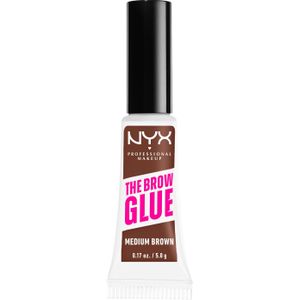 NYX Professional Makeup Getinte Wenkbrauwlijm, houdt 16 uur, veganistische formule, natuurlijke afwerking, borstelapplicator, The Brow Glue, Kleur: Medium Brown (03)