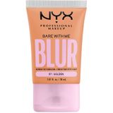 NYX Professional Makeup Bare With Me Blur Foundation, medium dekking, natuurlijke matte afwerking, niacinamide, matcha en glycerine, hydratatie tot 12 uur, kleur: goud (07)
