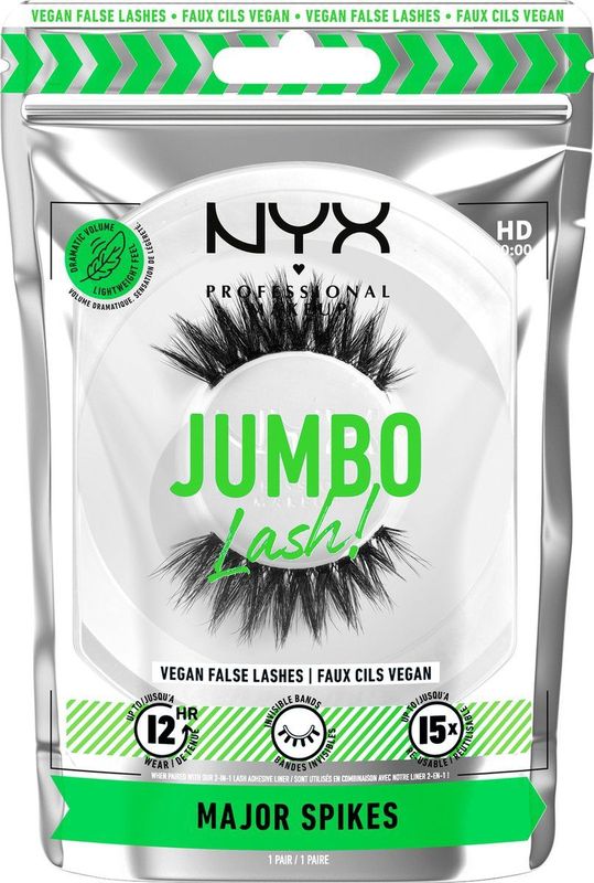 NYX Jumbo Lash Nepwimpers - Voor Extra Volume Zonder Lijm - Tot Wel 12 Uur Draagcomfort - Herbruikbaar - Vegan - Makkelijk te Verwijderen - 0.9 Major Spikes
