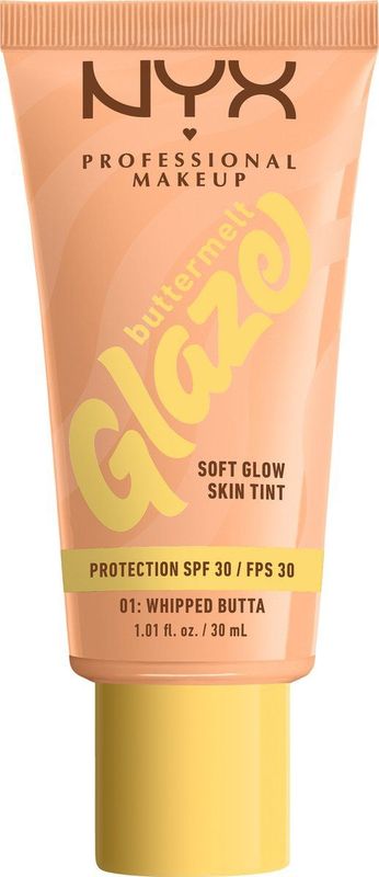 NYX Professional Makeup Foundation für alle Hauttypen, Mit Sheabutter, Mangobutter und Niacinamide, LSF 30 gegen UVA- und UVB-Strahlen, Buttermelt Glaze, Farbton: 01 Whipped Butta