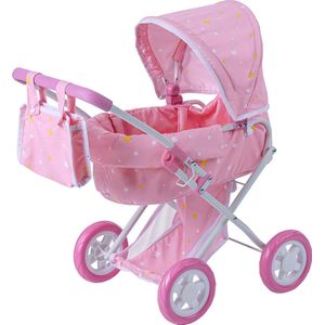 JC Toys Opvouwbare poppenwagen met poppen tot 45 cm, collectie Nature, mand, cover, buggy, verstelbaar stuur, afneembare babykuip, ideaal voor spelen en wandelen, ontworpen door Berenguer Boutique