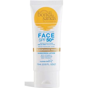 Bondi Sands Geparfumeerde gezichtslotion SPF 50+ zonder parfum - Waterproof en hydraterende gezichtslotion met SPF50+ voor de gevoelige huid, 75ml