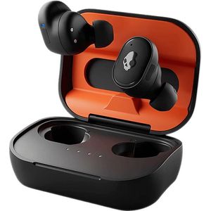 Skullcandy Grind Fuel Draadloze in-ear hoofdtelefoon met draadloos opladen, batterijduur 40 uur, Skull-iQ, compatibel met Alexa, microfoon, Bluetooth-compatibel, zwart/oranje
