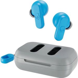 Skullcandy Dime 2 draadloze in-ear hoofdtelefoon, 12 uur batterijduur, microfoon, compatibel met iPhone + Android + Bluetooth-apparaten, grijs/blauw