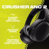Skullcandy Crusher ANC 2 Over ear Hoofdtelefoon BT Active Noise Cancelling Zwart