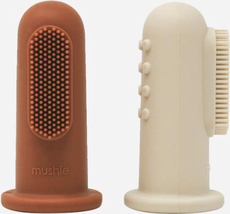 Mushie - Finger Toothbrush - Vingertandenborstel - Clay/Sand - Siliconen - 2 Stuks
