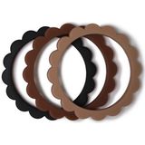 mushie Beißring Blumen-Armband, Black/Natural/Caramel, 3 Stück