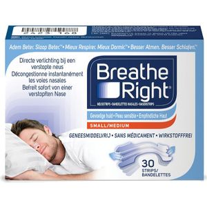 Breathe Right Anti Snurk Neusstrips - Neusspreider - Anti Snurk Neuspleisters - Gevoelige Huid - Small/Medium 30 stuks - Transparant - Goede Nachtrust - Huidvriendelijk - Ideaal bij Verkoudheid en Allergieën