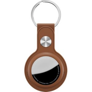 KeyBudz AirTag sleutelhanger van leer, Apple AirTags hanger, beschermhoes met sleutelring, sleutelring, bruin