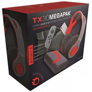 Gioteck TX 30 Megapack - Gaming Headset 3.5 mm, Draagtas en Gehard Glass voor Switch, Volume en Microfoon Control, Koptelefoon voor PC Xbox One PS4 Nintendo Switch, Grijs en Rood
