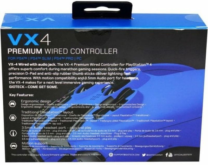 Gioteck - VX4 - Wired Controller - Blauw - Voor PS4 en PC