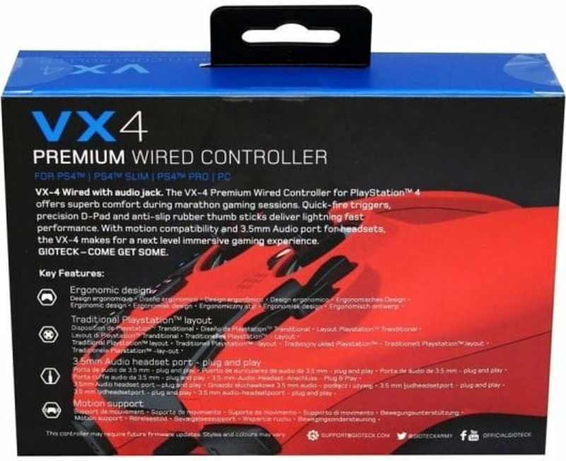 Gioteck - VX4 Premium Bedrade  Controller - Rood - Geschikt voor PS4 & PC