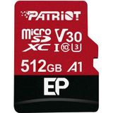 Patriot EP V30 Geheugenkaart MicroSDXC UHS-I Klasse 10 (microSDXC, 512 GB, U3, UHS-I), Geheugenkaart, Rood, Zwart