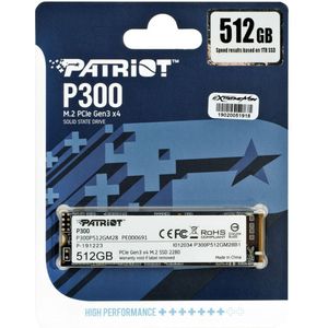 Patriot P300P512GM28 P300 SSD, 512GB, M.2 2280, PCIe NVMe Gen3 x 4, 1700/1100 MB""s, 290K IOPS, 2W