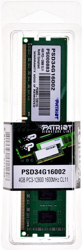 Patriot - Handtekeninglijn - RAM - 4GB - DDR3 - 1600MHz - DIMM 288 pin