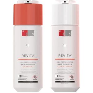DS Laboratories Verpakking Revita shampoo 205 ml en Revita conditioner 205 ml. Dagelijkse haarverzorging voor haargroei.