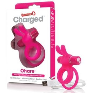 Screaming O, Charged Ohare"", vibrerende penisring in de vorm van een konijn, draagbaar, oplaadbaar, roze