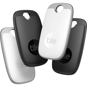 Tile Pro (2022) Bluetooth Item Finder, 4 Stuks, Bereik 120m, Incl. Zoekopdracht Met Behulp Van De Gemeenschap, iOs en Android App, Werkt Wet Alexa en Google Home, Wit/Zwart