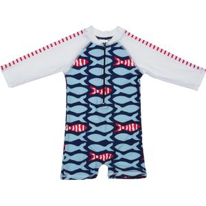 Snapper Rock UV-zwemkleding met rits en lange mouwen (Stripe Fish) 86/92