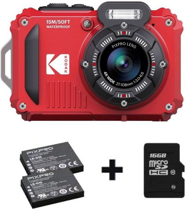 Kodak WPZ2 - Compactcamera - Onderwatercamera - Rood - Extra Accu - 16GB Geheugenkaart