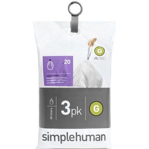 simplehuman CW0257 code G maatwerk afvalzakken, vuilniszakken, 30 liter, 3 x pak van 20 (60 afvalzakken), wit plastic
