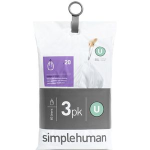 simplehuman CW0265 code U maatwerk afvalzakken, vuilniszakken, 55-80 liter, 3 x pak van 20 (60 afvalzakken), wit plastic