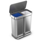 Simplehuman Rectangular Prullenbak 58 Liter Inhoud Met 2 Compartimenten Zilver